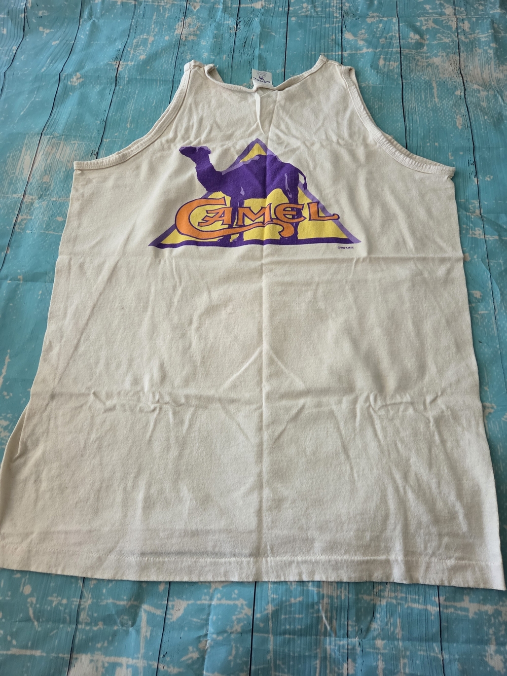 Mens' Sleeveless Camel Graphic Tank Top - Cream with Purple & Yellow Logo